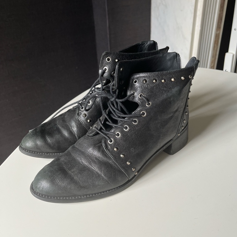 Stuart Weitzman black Leather Studded ankle boots